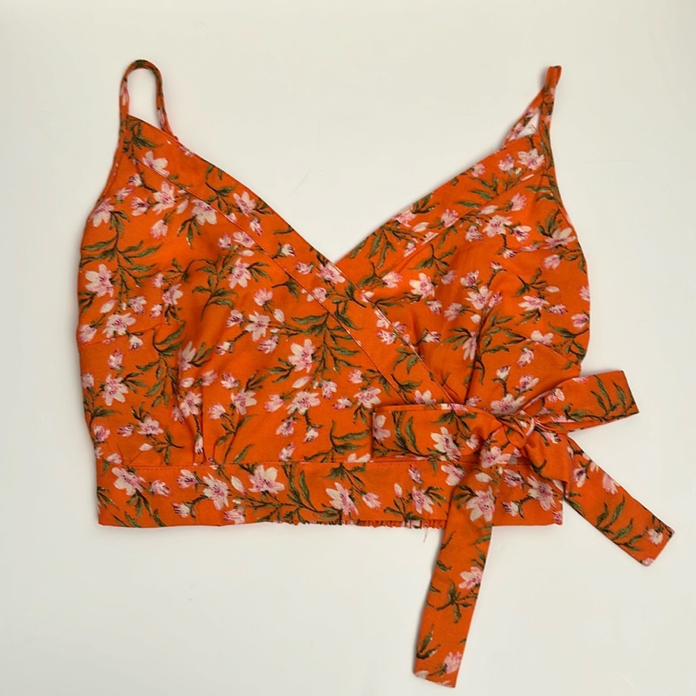 Orange flower top, XS - New, never worn - summer beach crop top